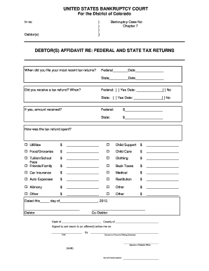 Debtor Affidavit Re Federal and State Tax Returns