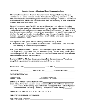 Semester Summary of Practicum Hours Form