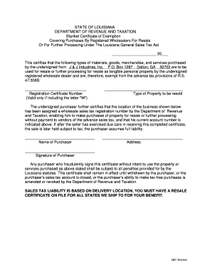 Louisiana Blanket Certificate of Exemption