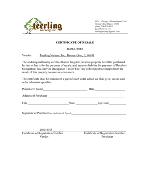 Certificate of Resale Blanket Form