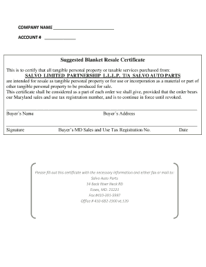 Blanket Resale Certificate