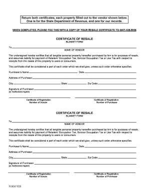 Certificate of Resale Blanket Form
