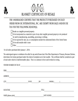 Blanket Certificate of Resale