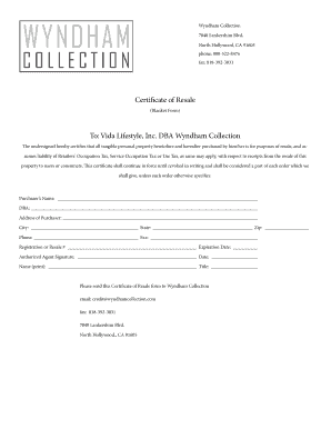 Certificate of Resale Form