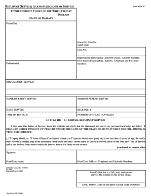 Hawaii Return of Service Form