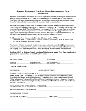 Practicum Hours Documentation Form