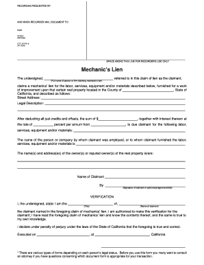 California Mechanic's Lien Claim Form