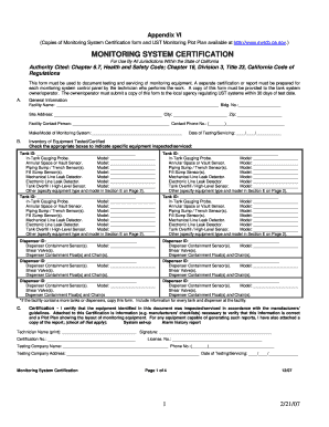 California Monitoring System Certification Form