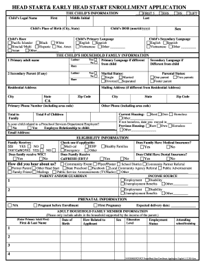 Head Start Enrollment Application