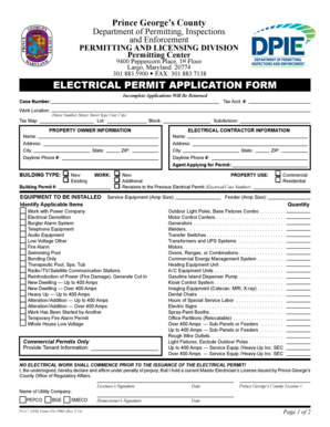 Prince George's County Electrical Permit Application