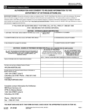 Authorization and Consent to Release Information to the Department of Veterans Affairs