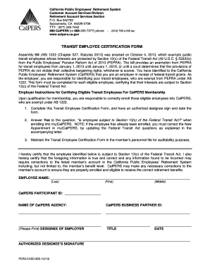 Transit Employee Certification Form