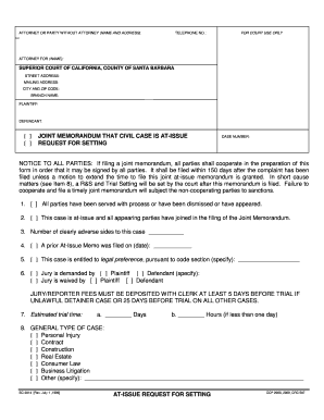 California At-Issue Request for Setting Form