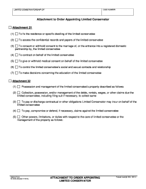 Attachment to Order Appointing Limited Conservator