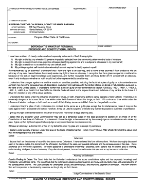 California Waiver of Personal Presence and Constitutional Rights