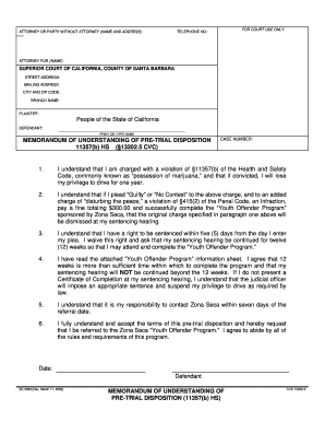 Memorandum of Understanding for Pre-Trial Disposition