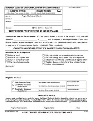 Court Ordered Program Notice of Non-Compliance