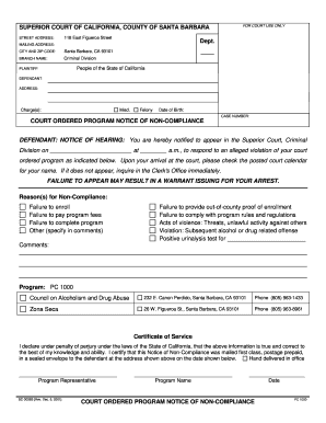 Court Ordered Program Notice of Non-Compliance