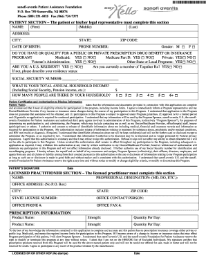 Sanofi-Aventis Patient Assistance Program Application