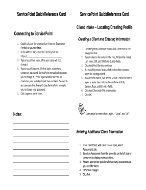 ServicePoint Client Intake QuickReference Card