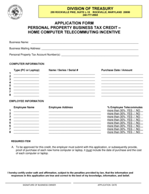 Maryland Home Computer Telecommuting Incentive Application