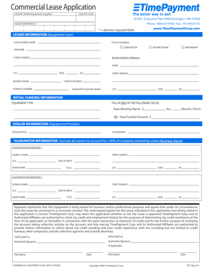 Commercial Equipment Lease Application