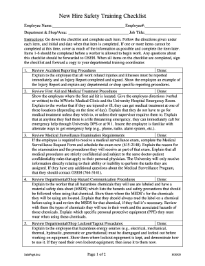New Hire Safety Training Checklist