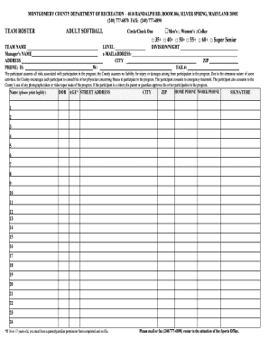 Montgomery County Adult Softball Team Roster Form