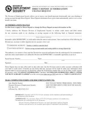 Missouri Direct Deposit Authorization Form