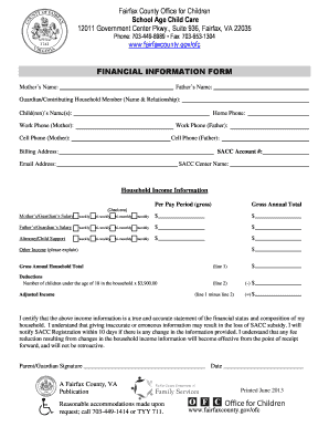 Fairfax County School Age Child Care Financial Information Form