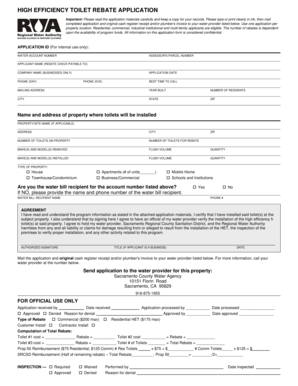 High Efficiency Toilet Rebate Application