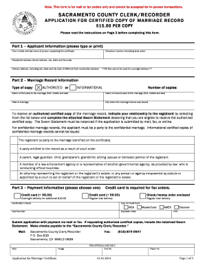 Sacramento County Marriage Record Application