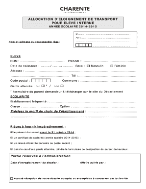 ALLOCATION D’ELOIGNEMENT DE TRANSPORT POUR ELEVE INTERNE