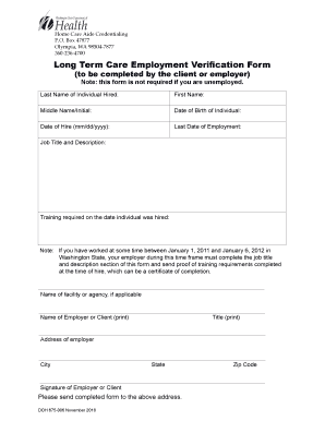 Long Term Care Employment Verification Form