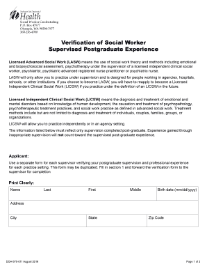 Verification of Social Worker Supervised Postgraduate Experience