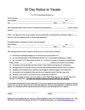 30 Day Notice to Vacate