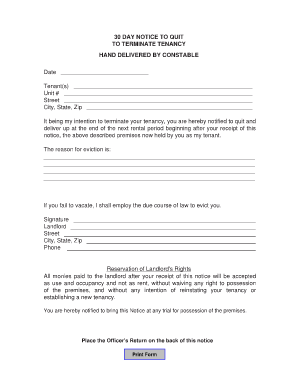 30 Day Notice to Quit