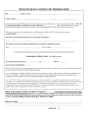Oregon Tenant 30 Day Notice of Termination