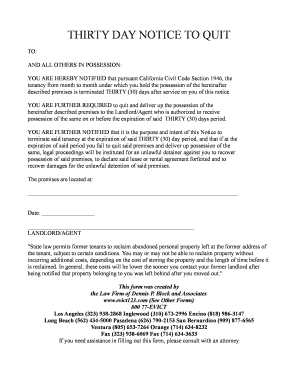 Thirty Day Notice to Quit