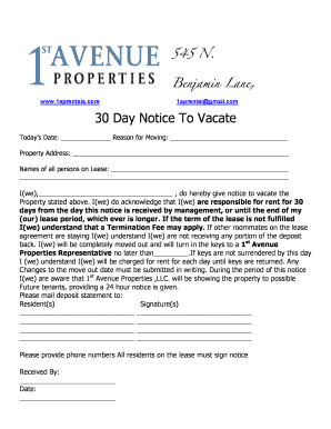 30 Day Notice to Vacate