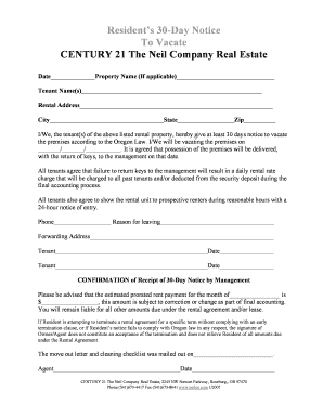 Resident’s 30-Day Notice to Vacate