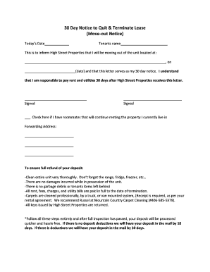 30 Day Notice to Quit & Terminate Lease