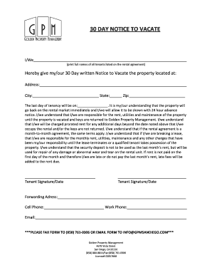 30 Day Notice to Vacate