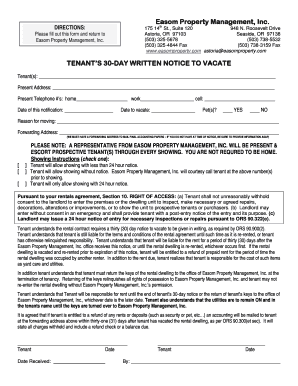 Tenant’s 30-Day Written Notice to Vacate