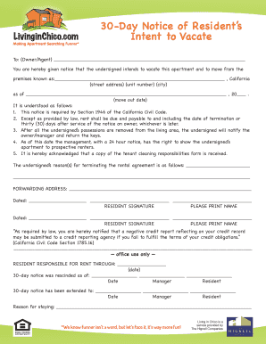 30-Day Notice of Intent to Vacate