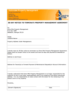 Sample agreement between landlord and tenant - terminate property management agreement sample letter