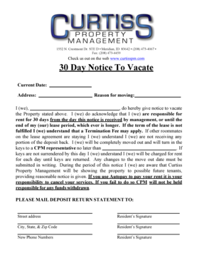 30 Day Notice To Vacate