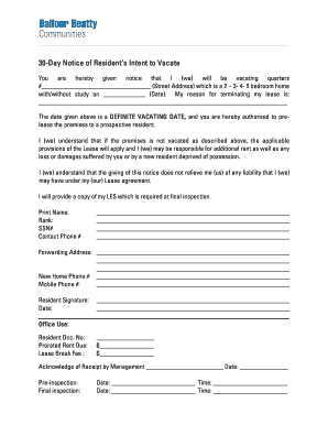 30-Day Notice of Resident’s Intent to Vacate