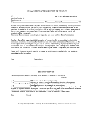 30 Day Notice of Termination of Tenancy