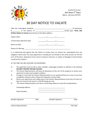 Arizona 30 Day Notice to Vacate